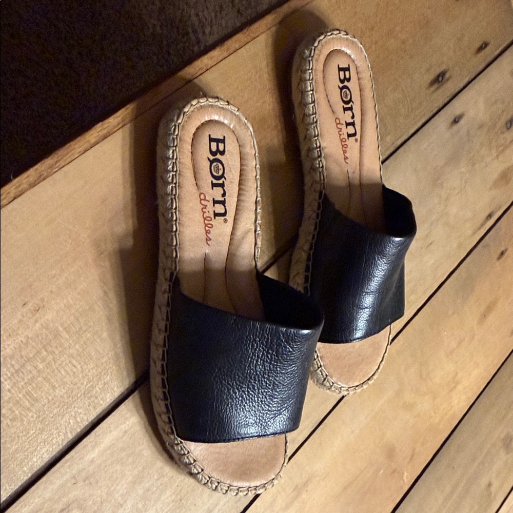 Born Black Leather Espadrille Slide Sandals - Picture 2 of 10
